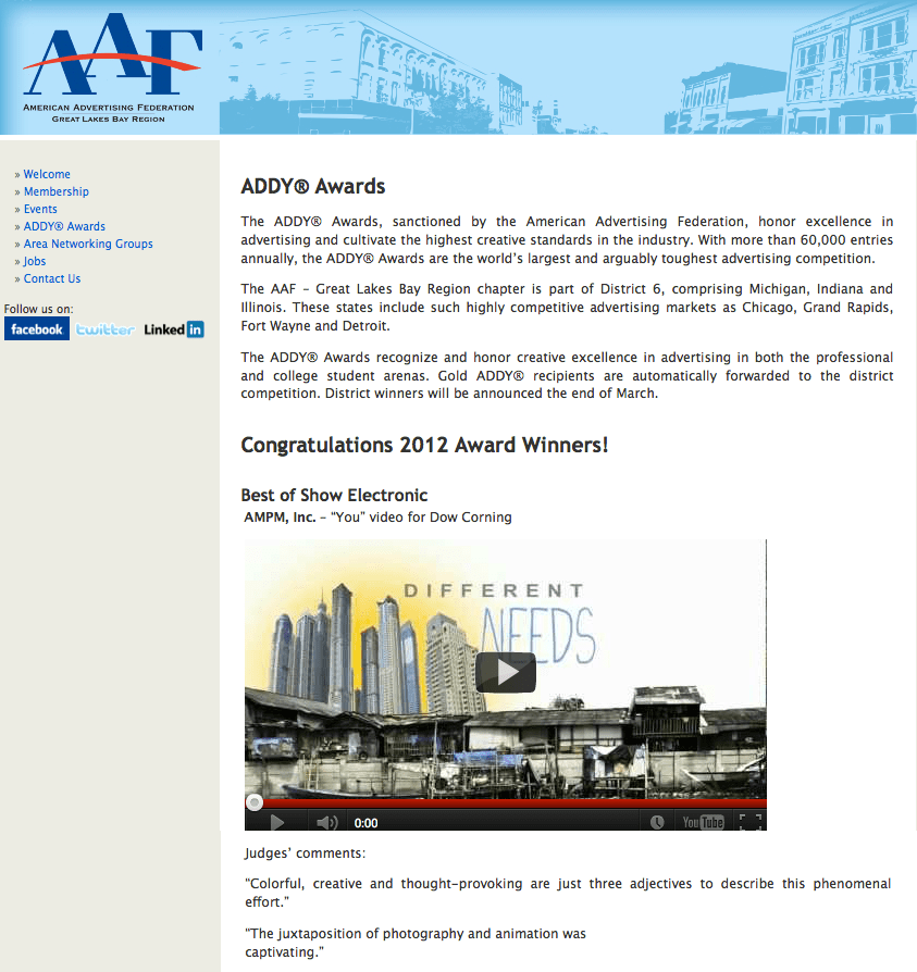 ADDY AWARD: Bay Region, Best of Show 2012